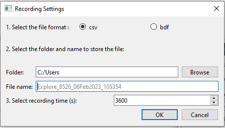 The recording settings of Explore Desktop