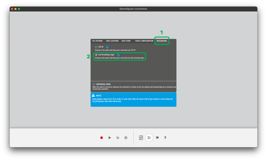 The PLUX Biosignals LSL activation settings page