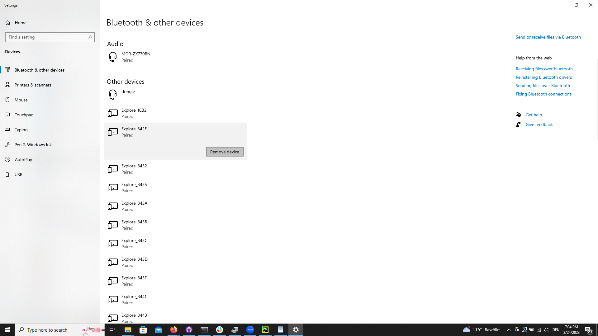 Screenshot of someone removing their Explore+ amplifier from the Windows Bluetooth menu.