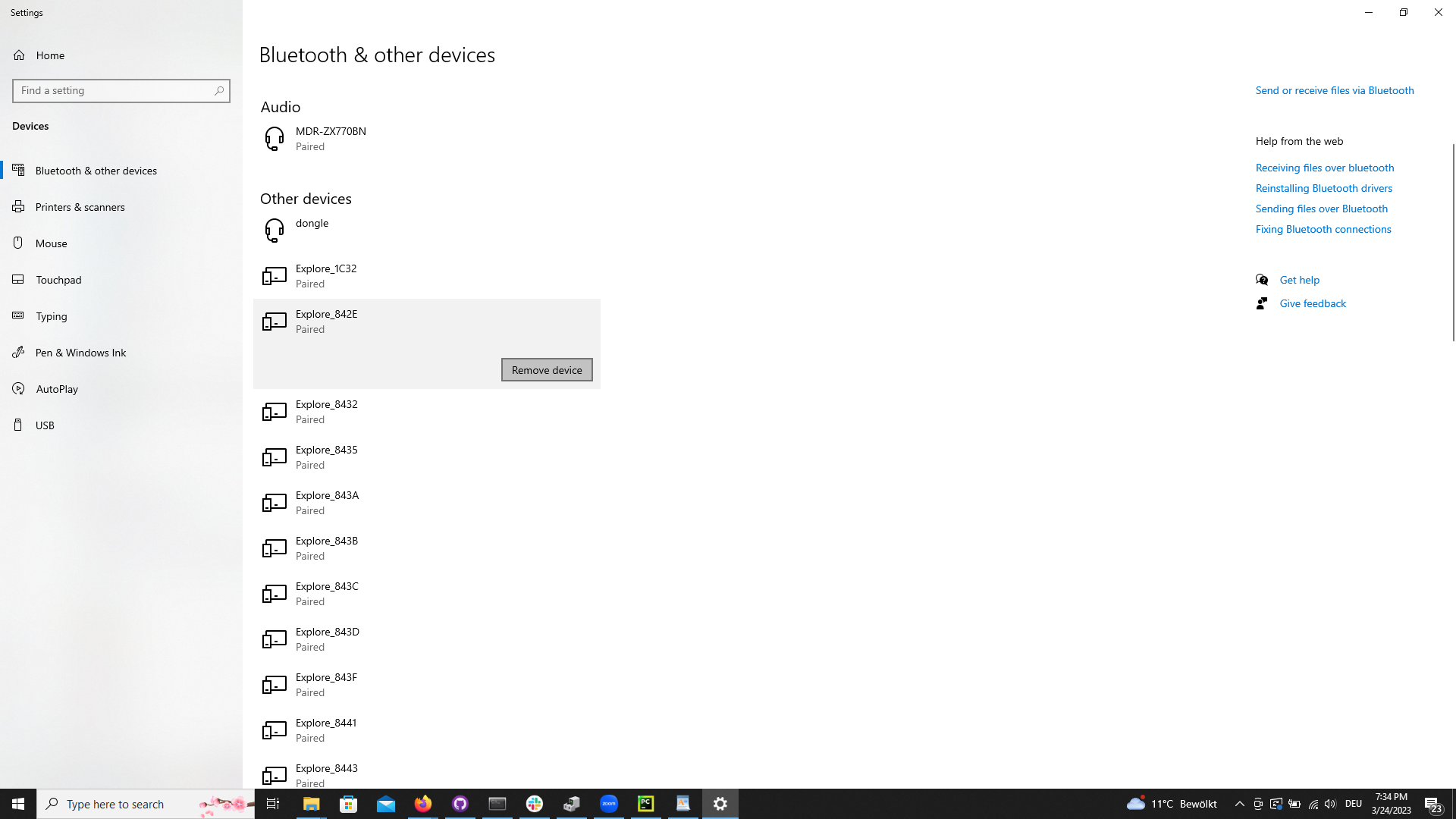 Screenshot of someone removing their Explore amplifier from the Windows Bluetooth menu.