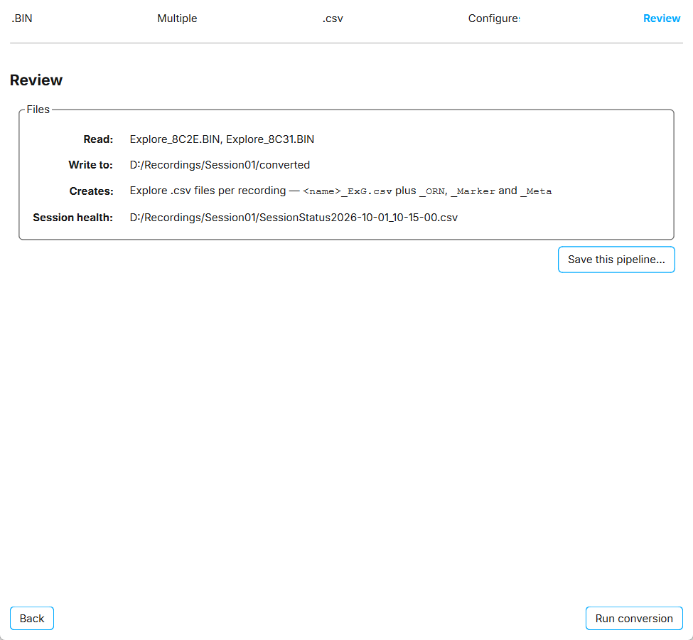 The Review step listing the files to read, the output folder, the files to create, and the Session Status file.