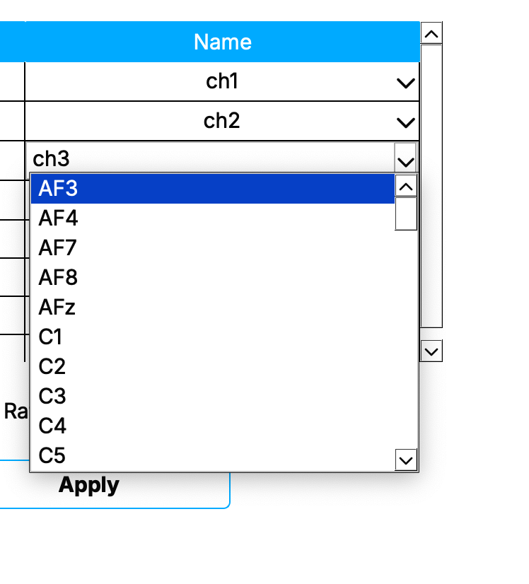 Channel name dropdown menu