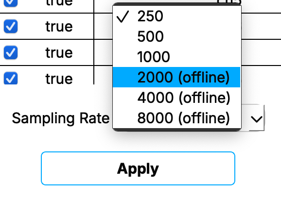Sampling rate dropdown menu