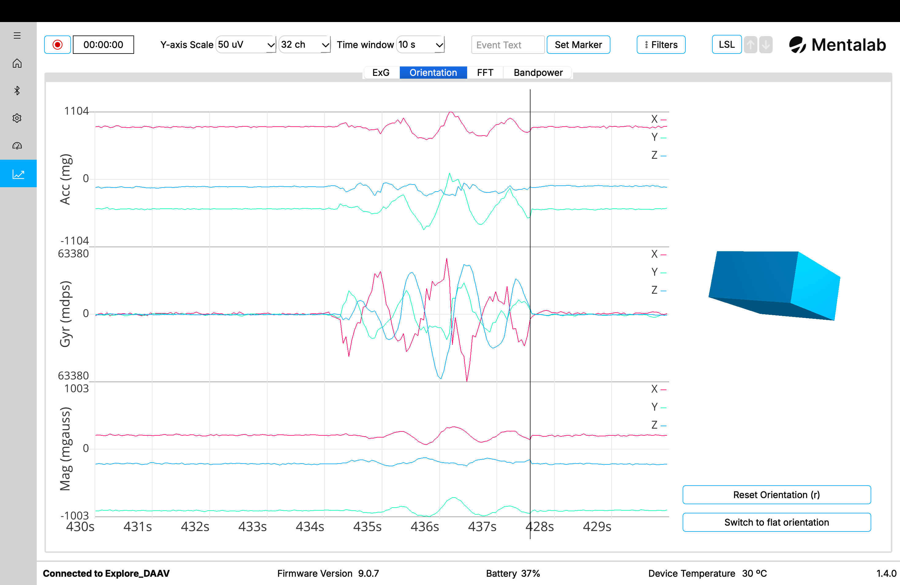 Example of an Explore Desktop motion sensor plot.